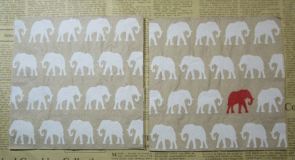 Paper Napkins (Pack of 2) Elephants Kraft White and Red