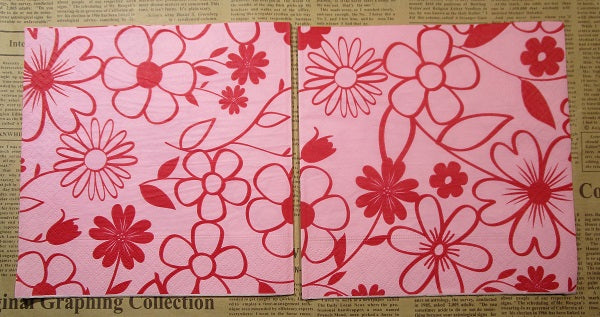 Paper Napkins (Pack of 2) Red Flowers on Pink Background