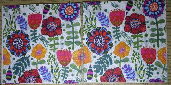 Paper Napkins (Pack of 2) Funky Abstract Flowers Red Blue Yellow