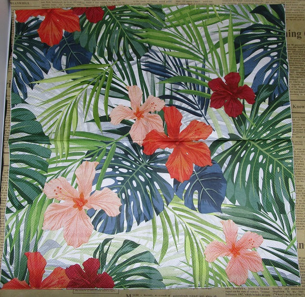 Paper Napkins (Pack of 2) Tropical Flowers Hibiscus and Leaves