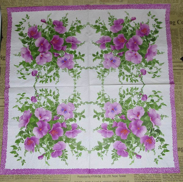 Paper Napkins (Pack of 2) Purple and Green Flowers Border