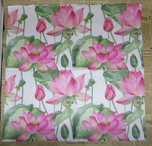Paper Napkins (Pack of 2) Pink Lily Flowers and Lily Pads