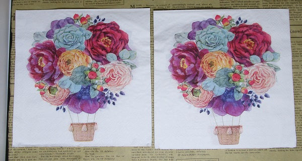 Paper Napkins (Pack of 2) Red and Blue Flowers Hot Air Balloon