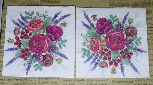 Paper Napkins (Pack of 2) Red and Purple Flower Bouquet