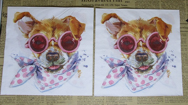 Paper Napkins (Pack of 2) Cute Dog with Glasses and Scarf