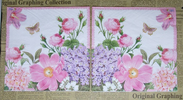 Paper Napkins (Pack of 2) Pink and Purple Flowers Butterfly