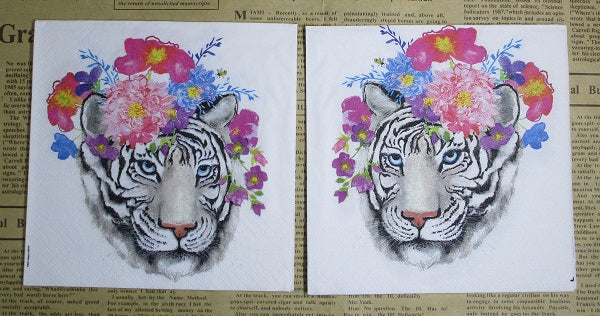 Paper Napkins (Pack of 2) Tiger and Flowers