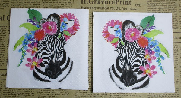 Paper Napkins (Pack of 2) Zebra and Flowers