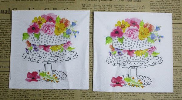 Paper Napkins (Pack of 2) Cake and Flowers