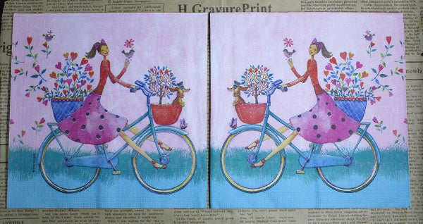 Paper Napkins (Pack of 2) Girl Riding a Bike with Flowers