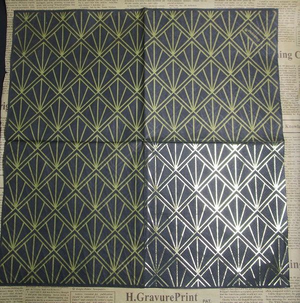Paper Napkins (Pack of 2) Black and Gold Diamond Pattern Foiled