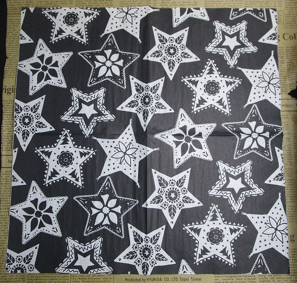 Paper Napkins (Pack of 2) Funky Pattern Black and White Stars