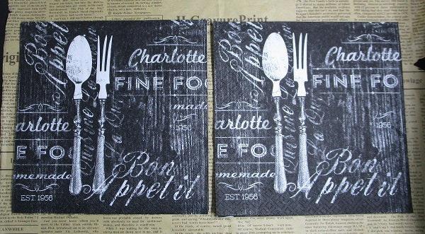 Paper Napkins (Pack of 2) Black and White Chalkboard Spoon and Fork