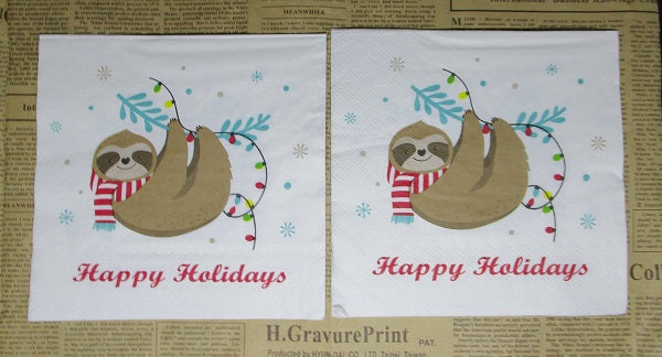 Paper Napkins (Pack of 2) Merry Christmas Sloth Just Hanging Out