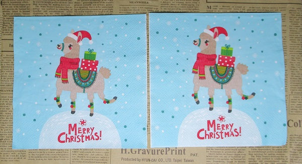 Paper Napkins (Pack of 2) Lama Or Alpaca Merry Christmas