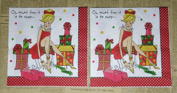 Paper Napkins (Pack of 2) Oh what fun is it to Shop Girl Shopping with Presents