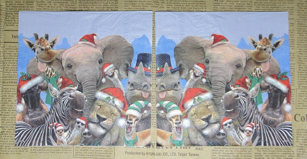 Paper Napkins (Pack of 2) Elephant Giraffe Zebra Rhino Lion Meerkat Christmas Party