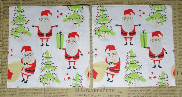 Paper Napkins (Pack of 2) Santa with Present and Lights on a Tree Images