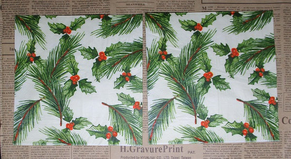 Paper Napkins (Pack of 2) Pine Needles and Holly and Berries