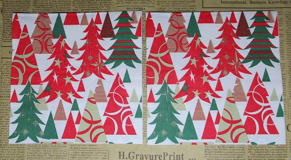 Paper Napkins (Pack of 2) Abstract Pattern Christmas Trees Red and Green