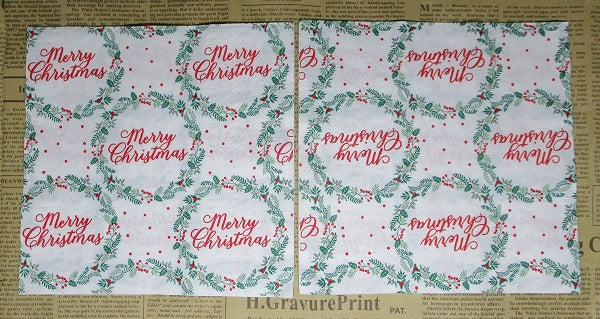 Paper Napkins (Pack of 2) Merry Christmas Mini Wreaths with Berries