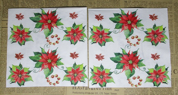 Paper Napkins (Pack of 2) Mini Poinsettia Flowers Christmas Flowers