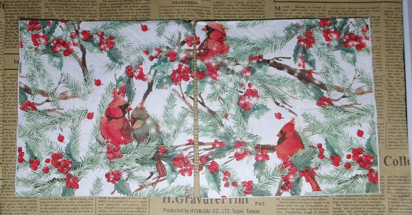 Paper Napkins (Pack of 2) Red Cardinal Birds and Tree Branches wth Red Berries