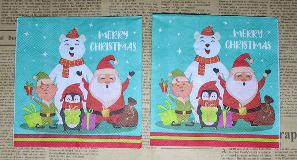 Paper Napkins (Pack of 2) Santa Snowman Elf and Penguin Cocktail Napkins