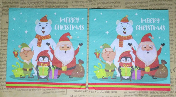 Paper Napkins (Pack of 2) Santa Snowman Elf and Penguin Napkins