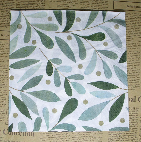 Paper Napkins (Pack of 2) Christmas Mistle Toe Green Foliage Gum Leaves Large