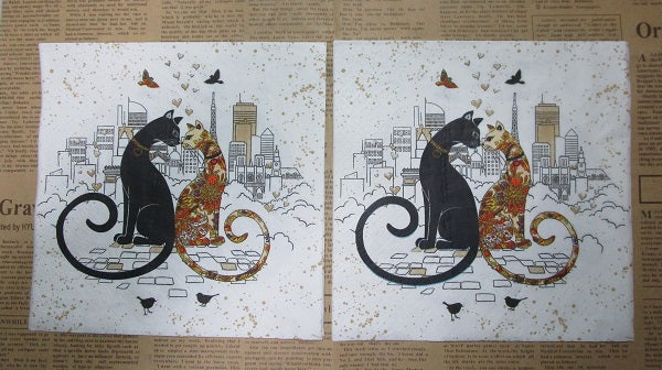 Paper Napkins (Pack of 2) Cats in Love Buildings City Birds