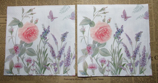Paper Napkins (Pack of 2) Pink Rose Lavender Butterfly