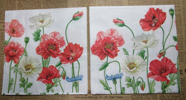 Paper Napkins (Pack of 2) Red and White Poppies