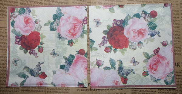 Paper Napkins (Pack of 2) Red and Pink Roses Butterfly