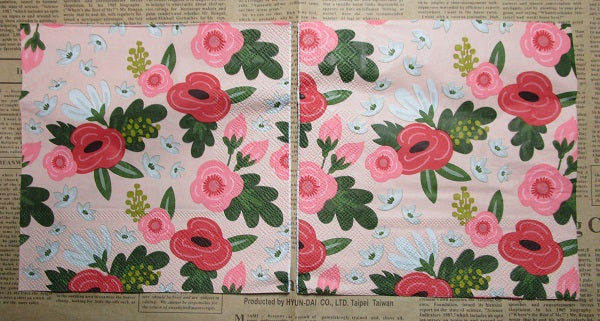 Paper Napkins (Pack of 2) Abstract Flowers Corel Orange and Green
