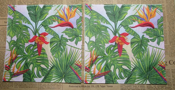 Paper Napkins (Pack of 2) Red and Yellow Lily Tropical Leaves