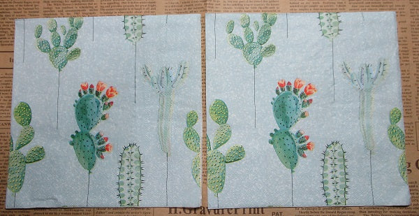 Paper Napkins (Pack of 2) Cactus Green with Flowers