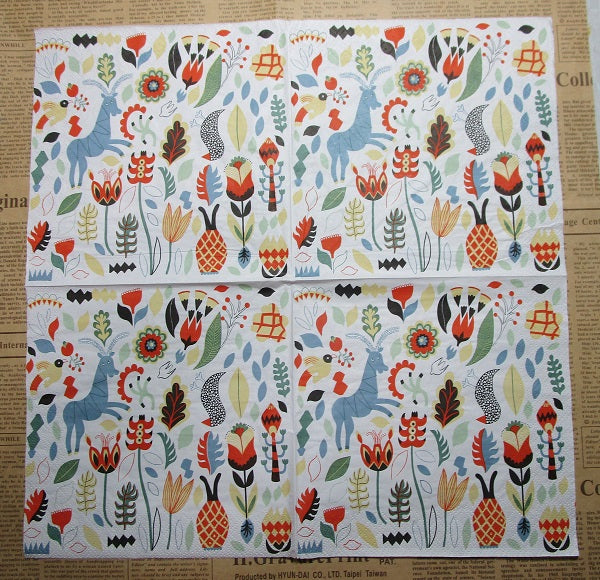 Paper Napkins (Pack of 2) Goat Flowers Pineapple Swirls Tiny Icons