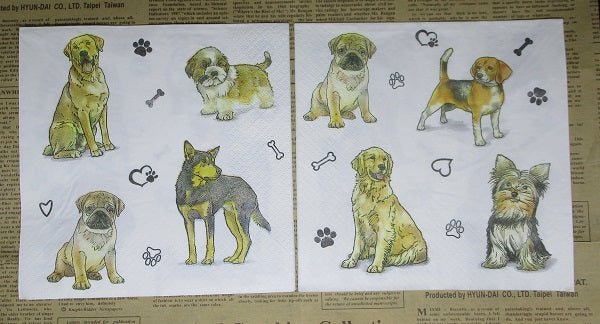 Paper Napkins (Pack of 2) Dogs 8 Different Breeds