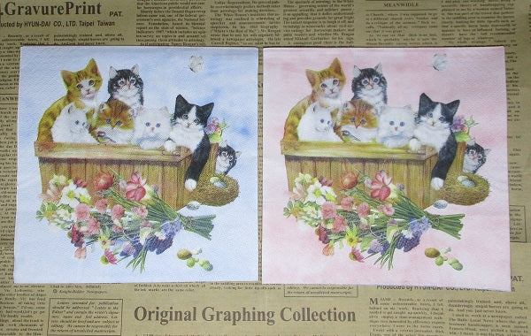 Paper Napkins (Pack of 2) Cats in Basket and Flowers