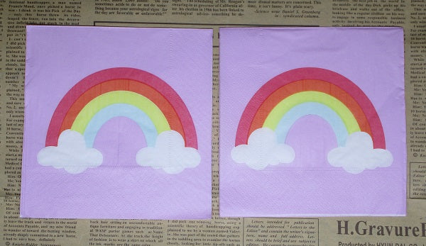 Paper Napkins (Pack of 2) Rainbow and Clouds on Pink