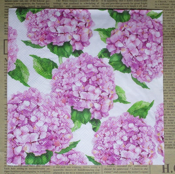 Paper Napkins (Pack of 2) Pink Hydrangea Green Leaves