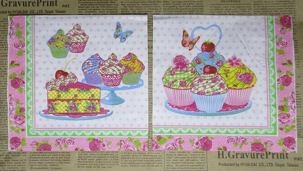 Paper Napkins (Pack of 2) Cupcakes Roses Cake Slice Butterfly