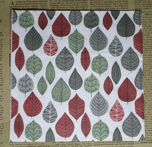 Paper Napkins (Pack of 2) Red and Green Abstract Leaves