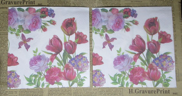 Paper Napkins (Pack of 2) Florals Tulips Red and Pink