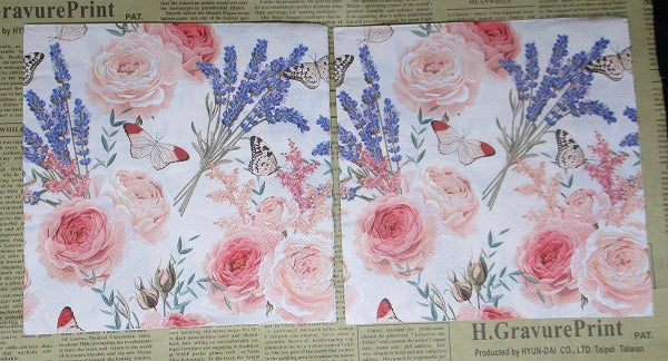 Paper Napkins (Pack of 2) Flowers Butterfly Lavander Roses