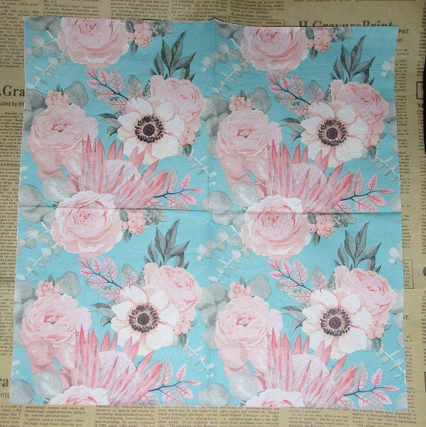 Paper Napkins (Pack of 2) Waratah Flowers Pink and Blue Rose