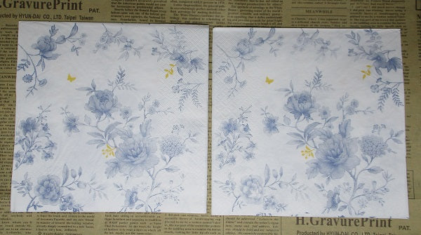 Paper Napkins (Pack of 2) Blue and White Flowers and Sprigs