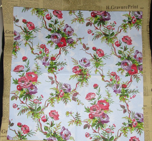 Paper Napkins (Pack of 2) Tree Branch with Flowers Roses and Foliage