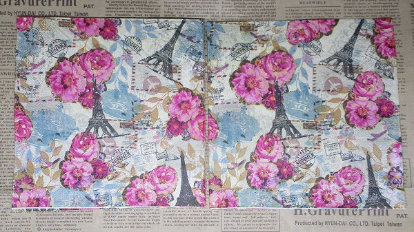 Paper Napkins (Pack of 2) Paris Red Roses Postage Stamps Travel